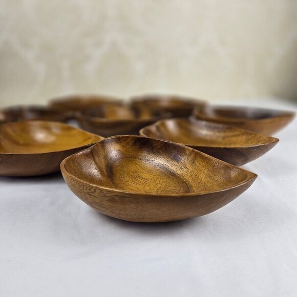 Vintage Monkey Pod Wood Salad Bowl Set - 1 Large Serving Bowl 8 Individual Bowls - Picture 9 of 14